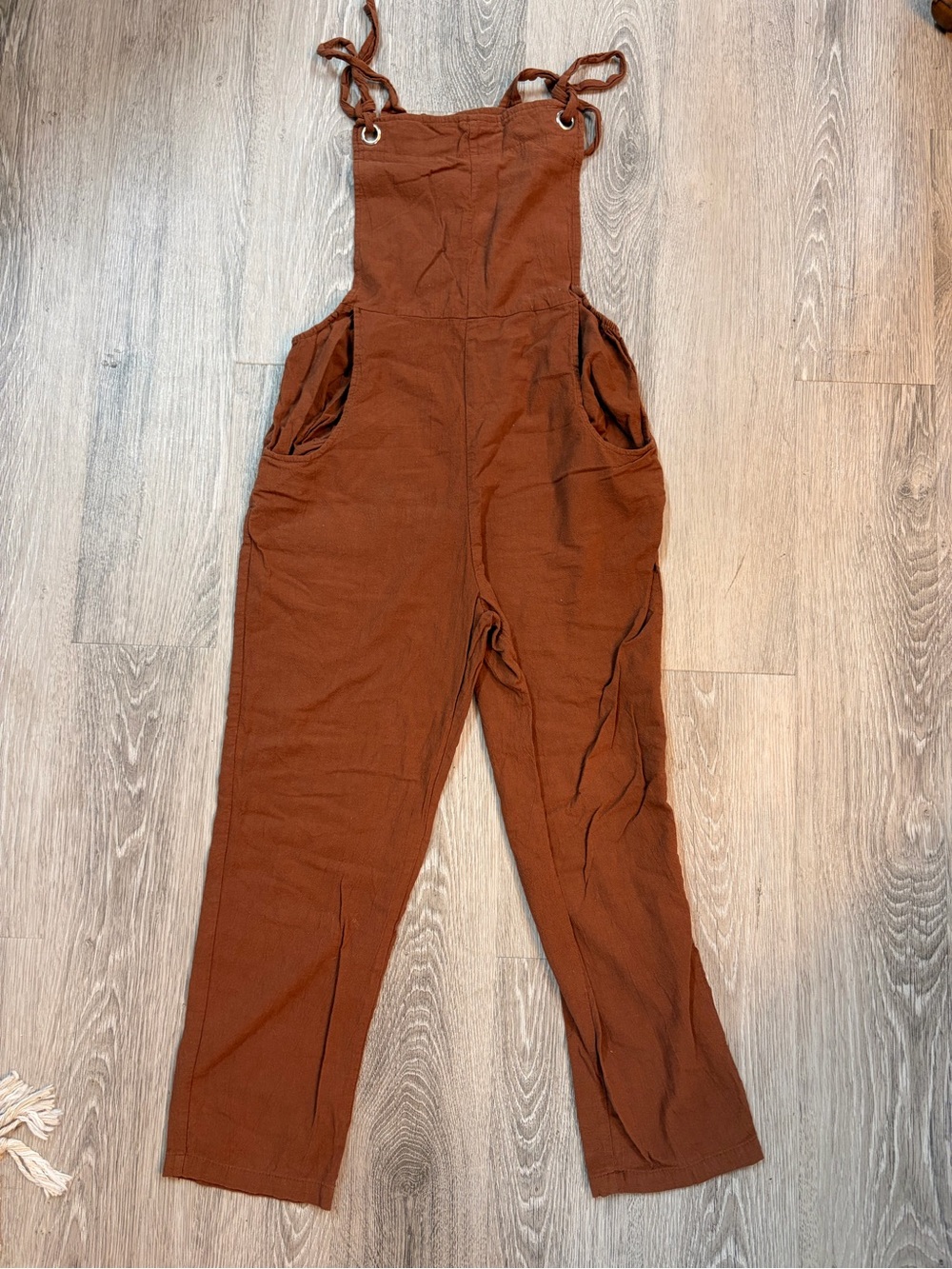Women's Brown Tie-Strap cotton overalls